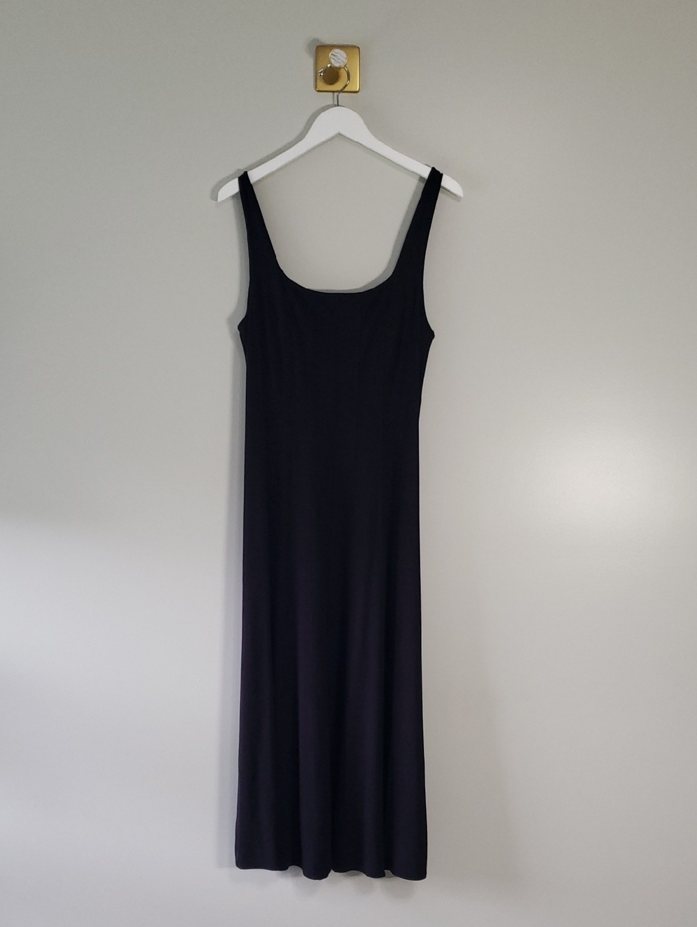 LOFT Sleeveless Scoop-Neck Midi Dress 10 Black Stretchy Fit & Flare Minimalist
